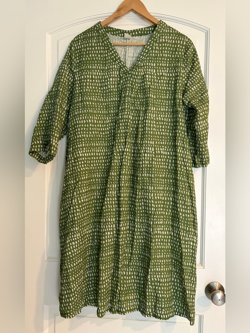 Lintico 100% Europea Linen V-Neck Dot Midi LIRA Dress XL Cottagecore